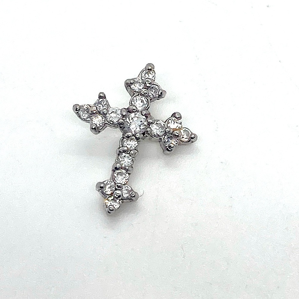 Vtg Sterling Silver & Sparkly Clear CZ Stone Cross Mini Pendant | .6” Length
